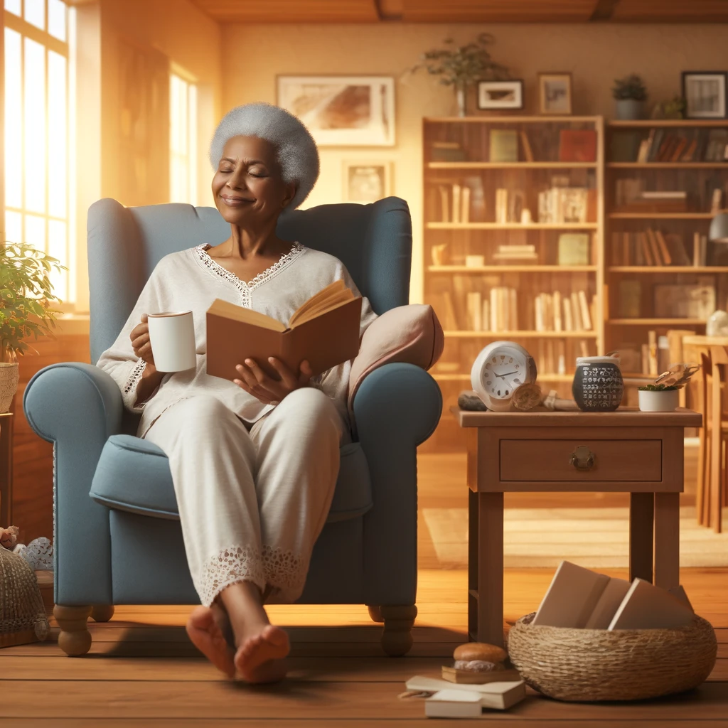 Here's the image for the strategy "Reward Yourself," showing a person enjoying a relaxing moment with a book and a cup of coffee